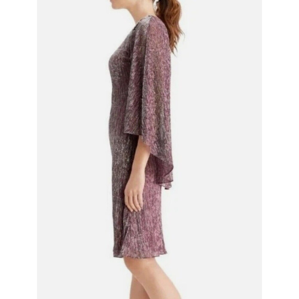 New Plus Size Plum Metallic Cape-Sleeve Dress - Picture 2 of 8